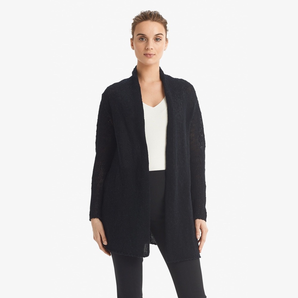 MM.LaFleur Merritt Cardigan Black Mercerized Cotton Open Front Sweater XL